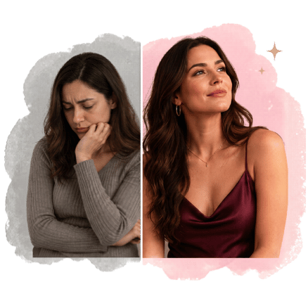 Two women showing the shift from struggling in love to feeling confident